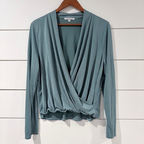 Green Envelope Tops - Green Envelope Sage Wrap Top XL Soft Drape Long Sleeve Minimal Chic